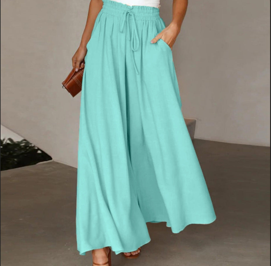 Damen Elegante und luftige weite Hose mit Gummizug und Taschen WW