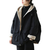 WW | Einfarbige Wendbare Jacke Mit Kapuze Und Reißverschluss