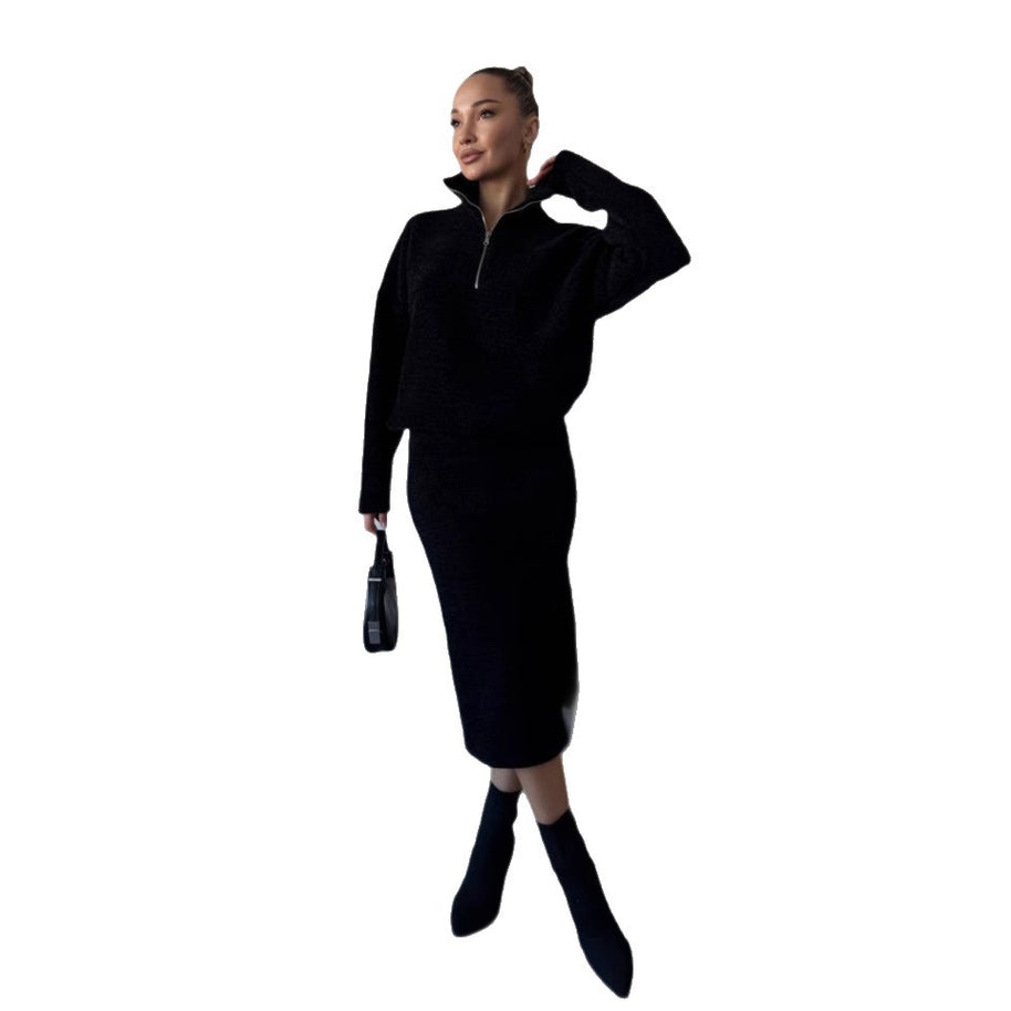 Damen Sportlicher Strickpullover mit kurzem Reißverschluss WW