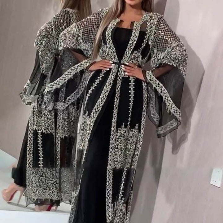 Damen Abendkleid aus Chiffon mit Spitzen- und Paillettenverzierungen