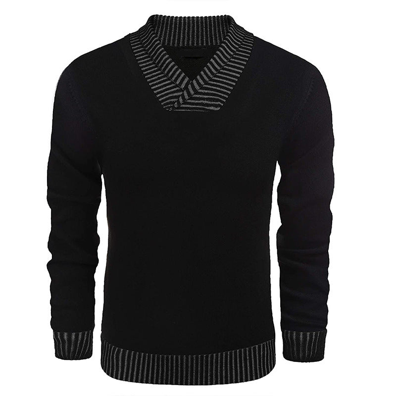 Herren modischer Pullover mit gestreiftem Kragen und schmalem Schnitt WW