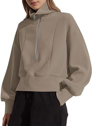 Damen sportlicher Zip-Pullover mit hohem Kragen WW