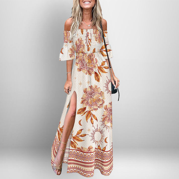 Damen Maxikleid mit schulterfreiem Design und seitlichem Schlitz W&W Mode