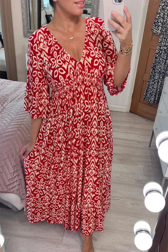 Damen Sommerliches Maxikleid mit V- Ausschnitt und luftigen Ärmeln WW