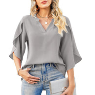 Damen Bequeme Bluse mit weiten Ärmeln und V-Ausschnitt WW