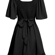 WW | Lässiges Kreuz V-Ausschnitt Kurzarm Wickel Einfarbig Mini Kleid