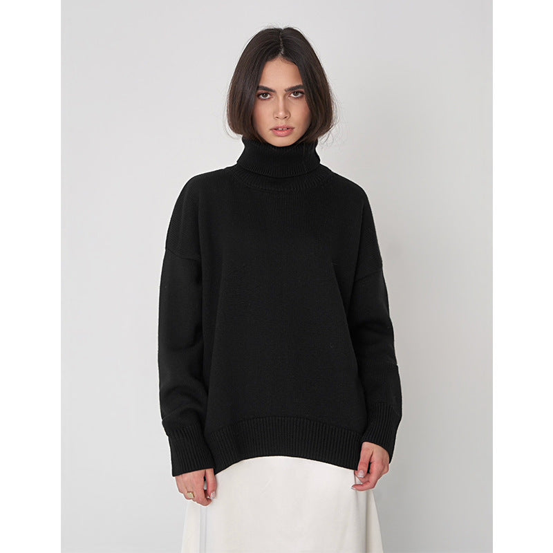 Damen Oversized Pullover mit hochgeschlossenem Kragen WW