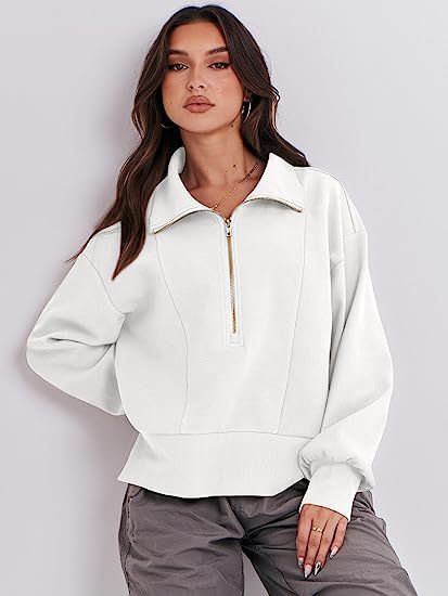 Damen sportlicher Fleece-Pullover mit Reißverschluss und lässigem Schnitt WW