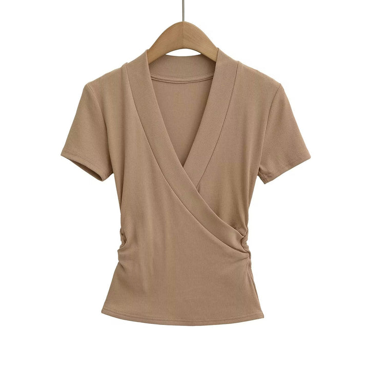 Damen Wickeloberteil mit elegantem V-Ausschnitt und figurumspielendem Schnitt W&W Mode