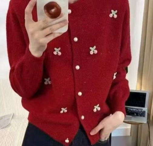 Damen Strickjacke mit verspieltem Design und Perlenknöpfen WW