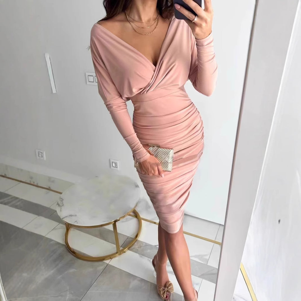 Dame Elegantes Gerüschtes Midi Kleide WW