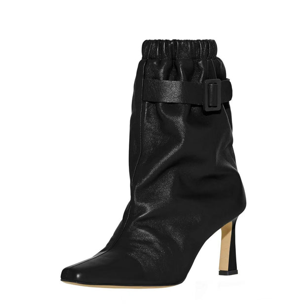 Damen Slouchy High-Heel Stiefeletten mit Schnallen-Detail WW