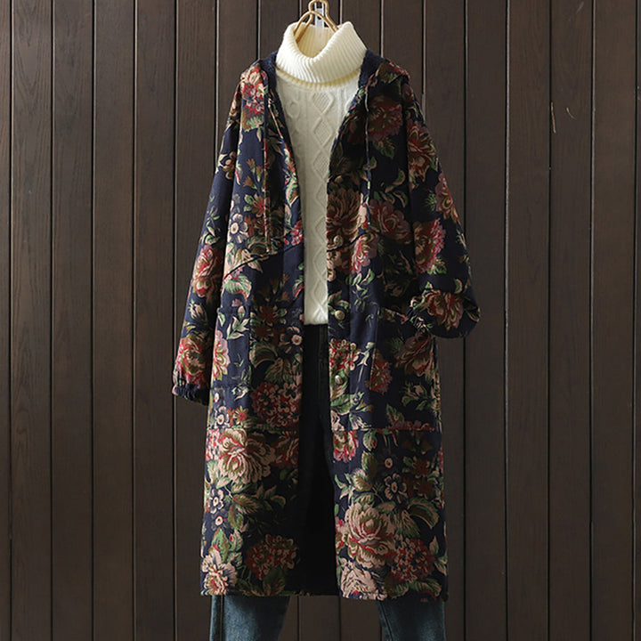 W&W Mode | Langer Mantel im Vintage-Stil mit Blumendruck