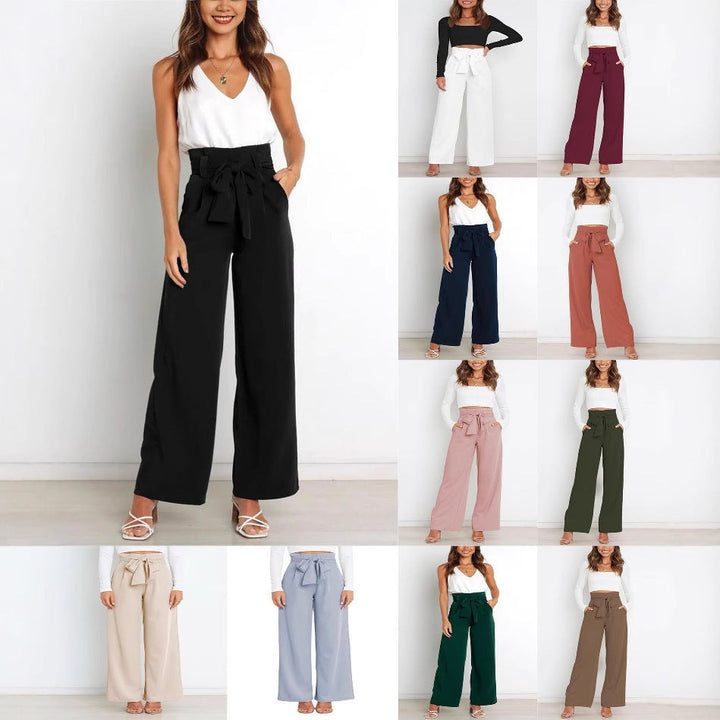 Damen elegante weite Stoffhose mit Taillengürtel W&W Mode