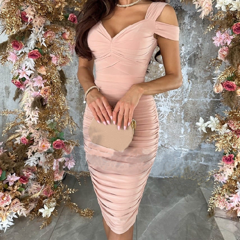 Damen Bodycon-Kleid mit asymmetrischem Ausschnitt und Rüschendetails WW