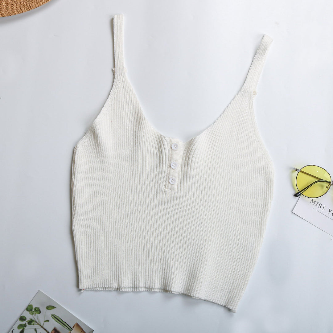 Damen lässiges Trägershirt mit durchgehender Knopfleiste und Rippenstruktur W&W Mode