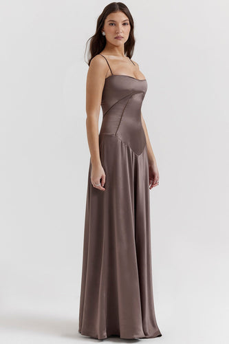 WW | Abendkleid Satin Glanz Spaghetti Träger Rückenfrei Schmaler Schnitt Elegantes Kleid