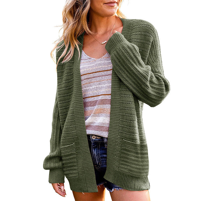 Damen Strickjacke mit tiefem V-Ausschnitt und strukturiertem Design WW