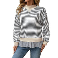 Damen gestreifter Sweatshirt mit Layering-Effekt und Rundhalsausschnitt WW