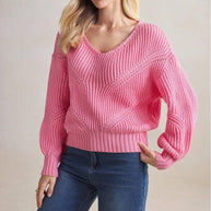 Damen Strickpullover mit V-Ausschnitt und strukturiertem Design WW