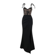 Damen Abendkleid mit Spitzenoberteil und elegantem Schlitz W&W