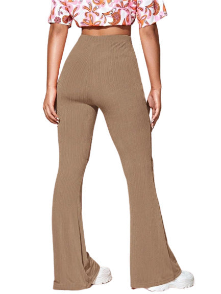 Damen Bootcut-Hose aus elastischem Rippmaterial mit hohem Bund WW