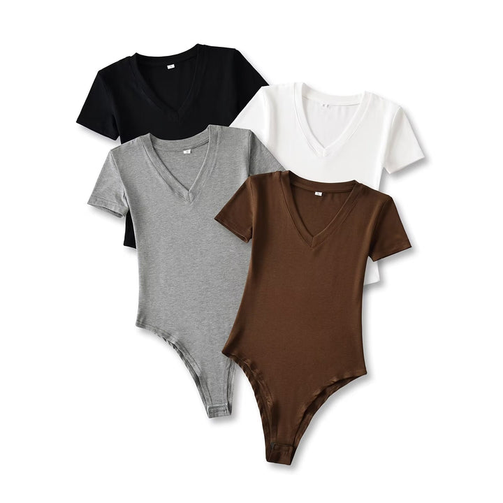 Damen Body mit tiefem V-Ausschnitt und kurzärmligem Design W&W Mode
