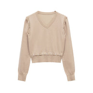 Damen Strickpullover mit V-Ausschnitt und dekorativen Knöpfen WW