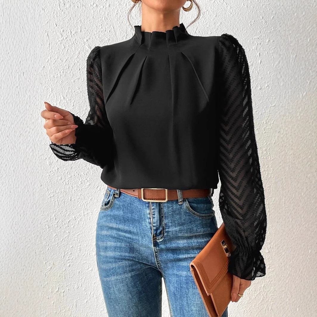 Damen Bluse mit modernen transparenter Ärmel WW