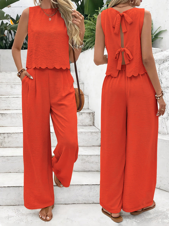 Damen lässiger Jumpsuit mit schickem Rückenausschnitt und weitem Bein W&W Mode