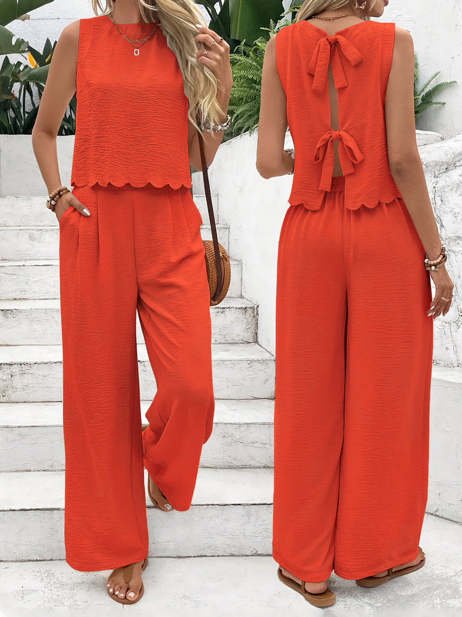 Damen lässiger Jumpsuit mit schickem Rückenausschnitt und weitem Bein WW