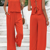 Damen lässiger Jumpsuit mit schickem Rückenausschnitt und weitem Bein WW