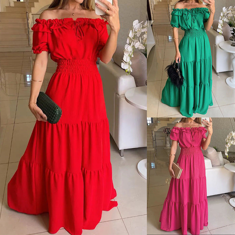 Damen Maxikleid mit Off-Shoulder Design und Volant-Ärmeln WW