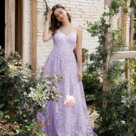 WW | V-Ausschnitt Träger Abendkleid Mesh Bestickter Rücken Freie Elegante Abendkleid Tanzkleid Festkleid Brautjungfernkleid