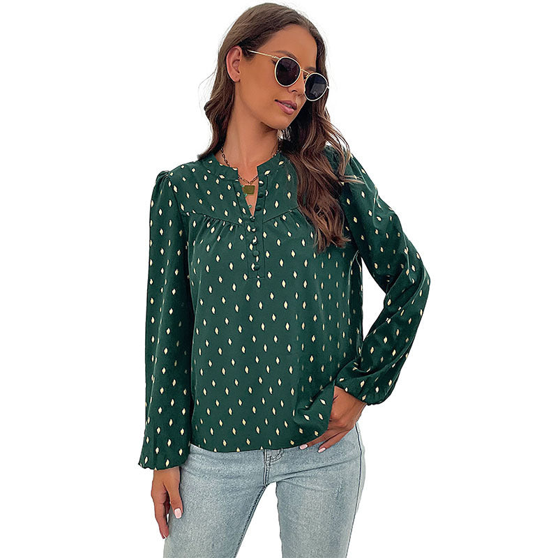 Damen Bluse mit dekorativen Knöpfen und eleganter Raffung WW
