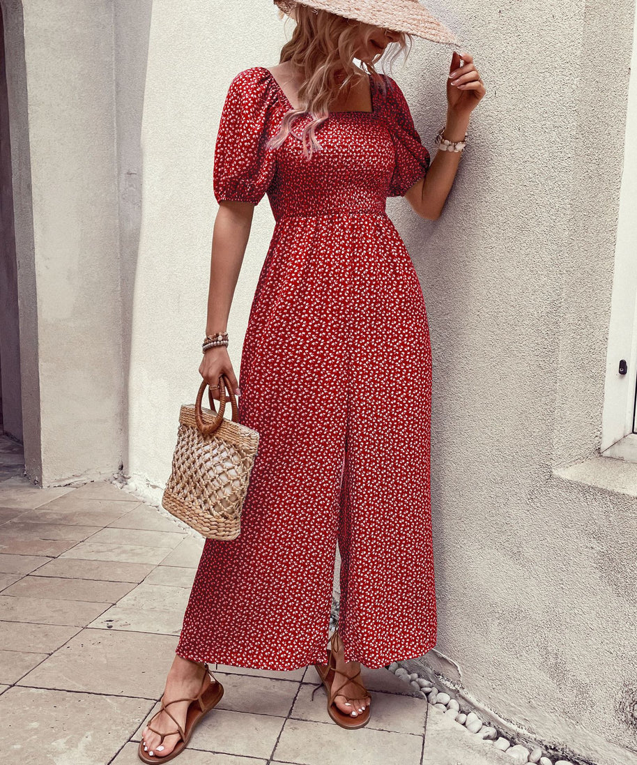 Damen Oversized Jumpsuit mit Puffärmeln und elastischem Taillenbund WW