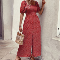 Damen Oversized Jumpsuit mit Puffärmeln und elastischem Taillenbund WW