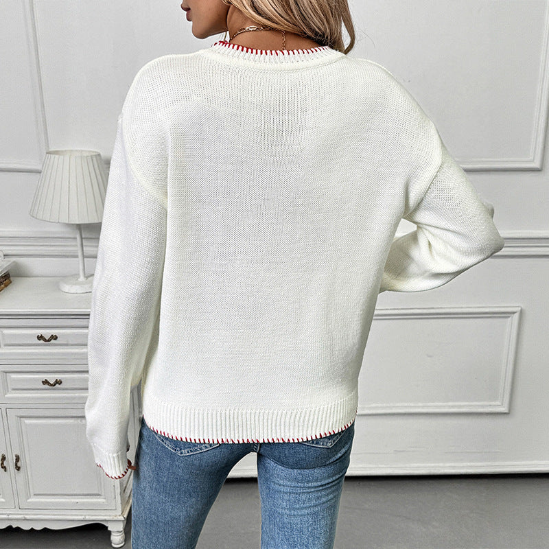 Damen Strickpullover mit fruchtigem Erdbeer-Motiv und lässigem Schnitt WW
