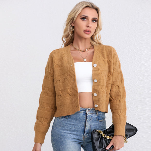 Damen Strickjacke mit strukturiertem Muster und modischen Knöpfen WW