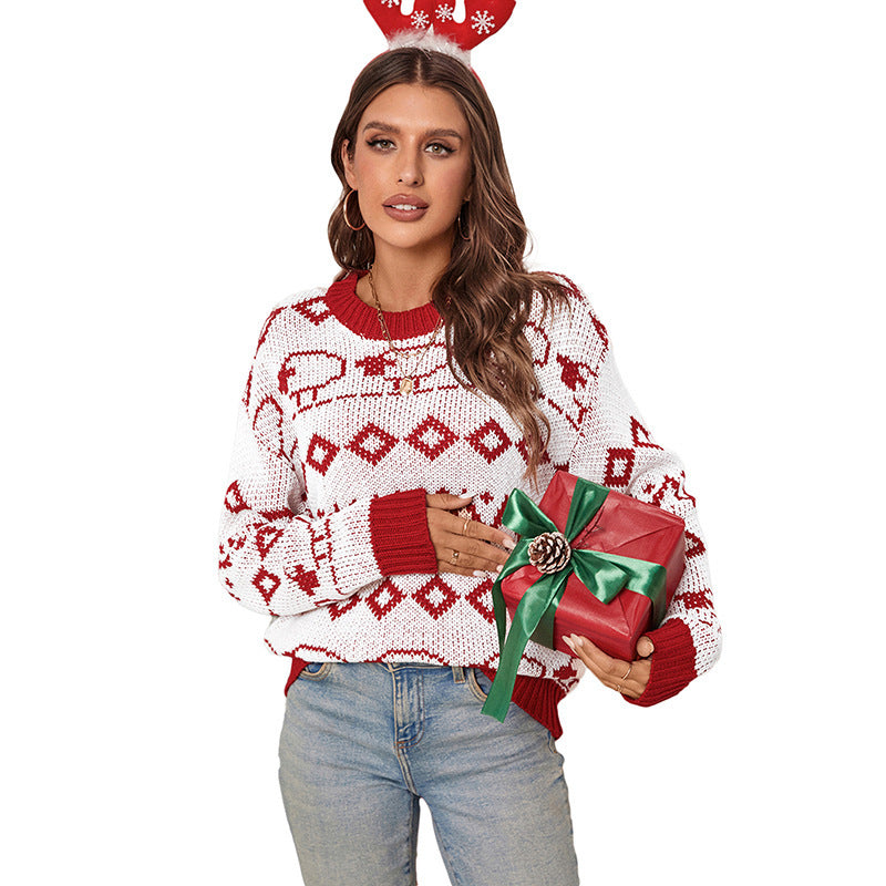 Damen Strickpullover mit fröhlichem Muster und lässigem Schnitt WW