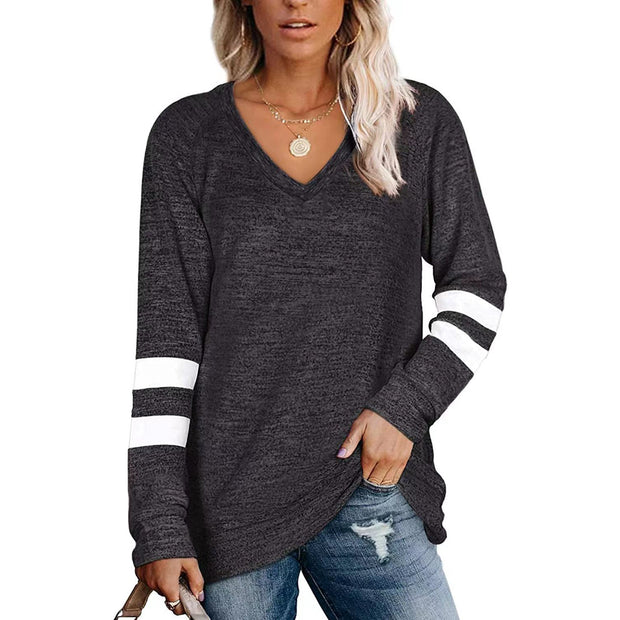 Damen Sportliches Langarmshirt mit V-Ausschnitt und Streifen-Details WW