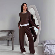 Damen bequeme Lounge-Hose und langärmliges Oberteil-Set WW