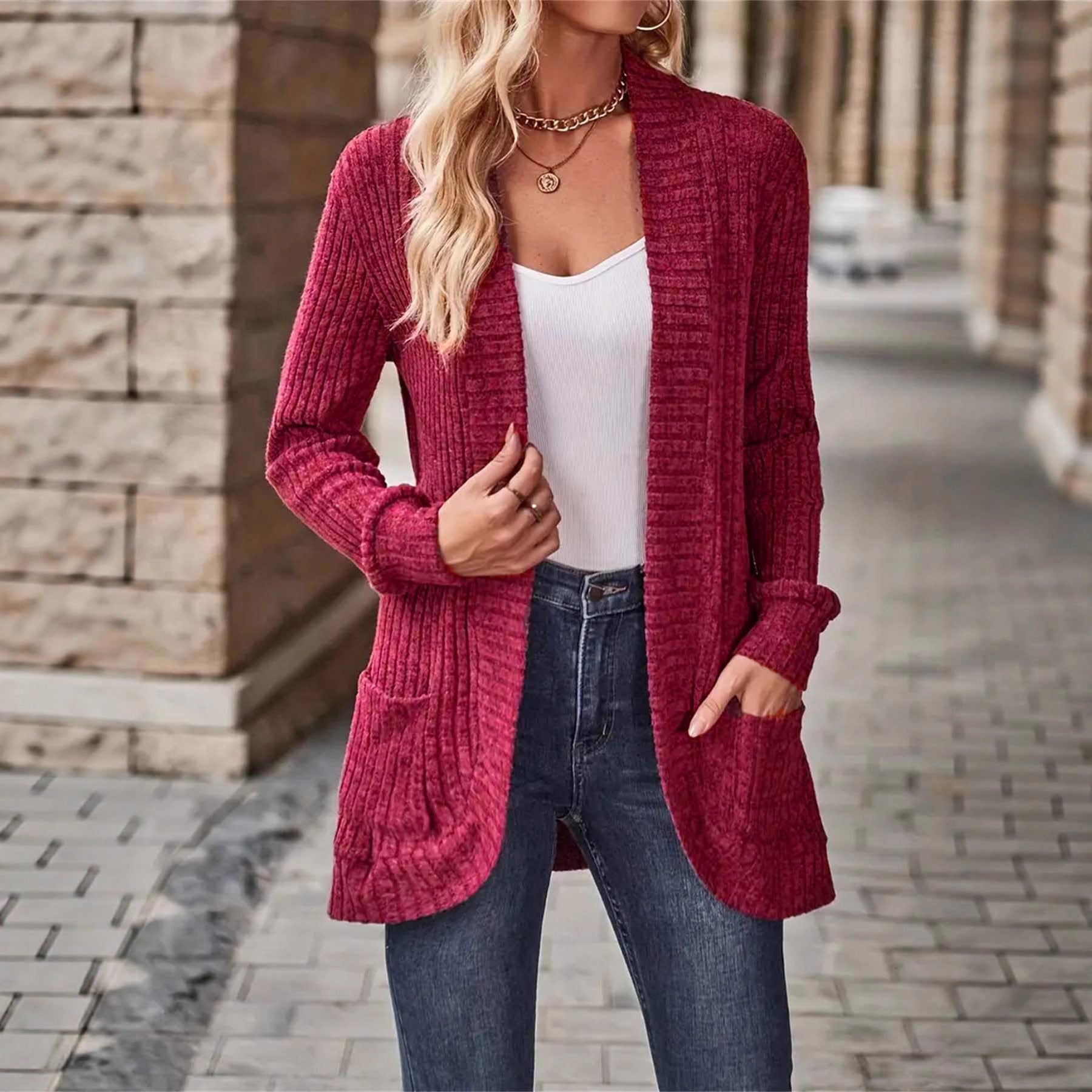 Damen Strickjacke mit strukturiertem Design und praktischen Taschen WW