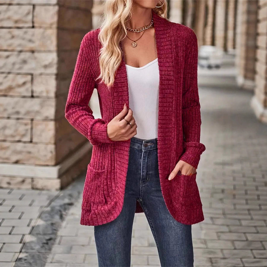 Damen Strickjacke mit strukturiertem Design und praktischen Taschen WW