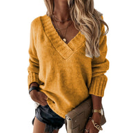Damen V-Ausschnitt Strickpullover mit Oversize-Schnitt und Rippdetails WW