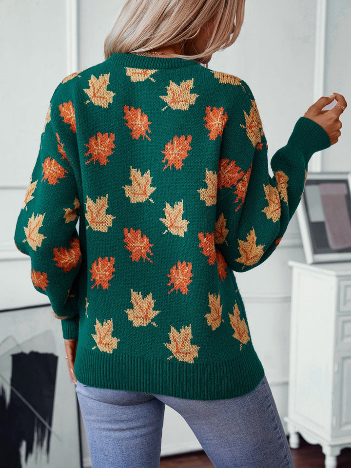 W&W Mode Maple Leaf Jacquard Freizeit Pullover Sweater