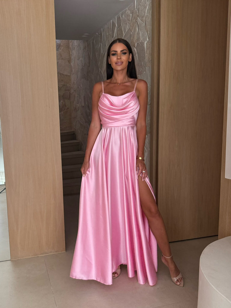 Damen Abendkleid mit eleganter Drapierung und hohem Schlitz WW