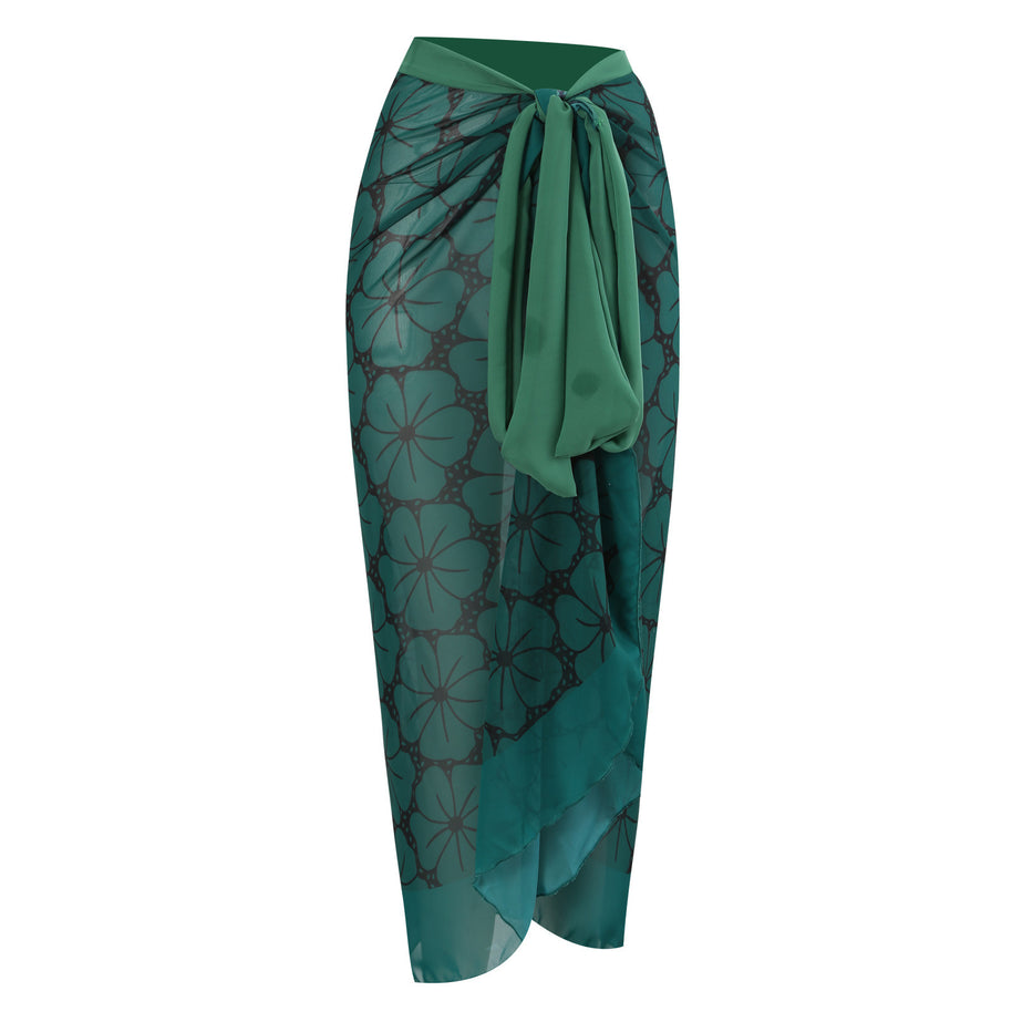 Damen Badeanzug mit elegantem Wickelrock und floralen Akzenten WW