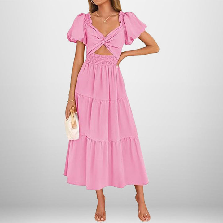 Damen Midi-Kleid mit floralem Twist und elastischem Taillengummi W&W Mode