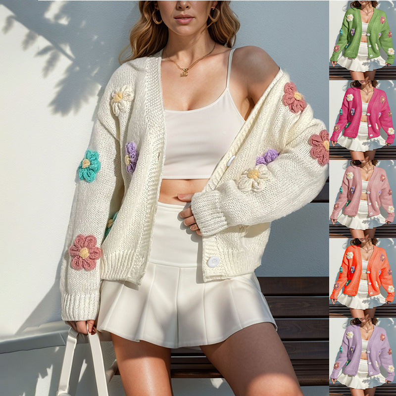 Damen Strickjacke mit floralen Applikationen WW